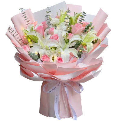 郴州16朵粉玫瑰百合，感情稳定坚固